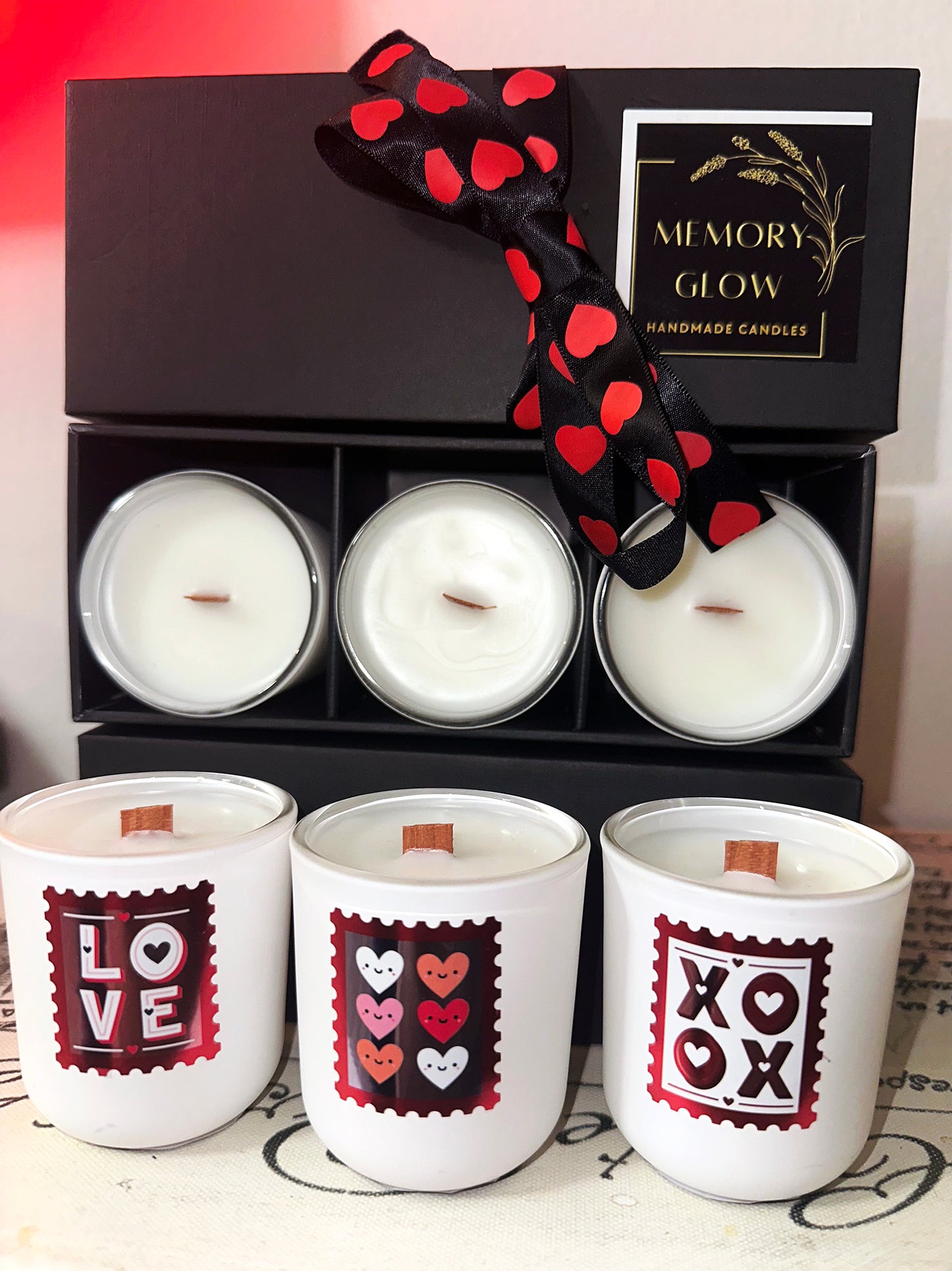 A trio of romantic fragrances, in the popular 'Sexy & Sultry' collection, creates the perfect gift for those you love, including yourself! Beautifully packaged, with three small, 2.5oz vessels of Dark Rose/ Labdanum, Santal/ Black Cardamom, and Harvested Sumac Campfire, each designed with an image of love. Dimensions: Each vessel - 2.5 oz., Widest diameter - 2.17 in., Height - 2.46 in. Consciously made in Bronx, NY